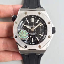 到货，JF出品 AP爱彼 15710系列 皇家橡树离岸型系列机械男表V8版本，背透3120机芯是革命性的升级，双面蓝宝石镜面，橡胶包覆层螺丝锁入式表冠，防磁装置，42mm*13.8mm。性价比最高的爱彼神器！完美。