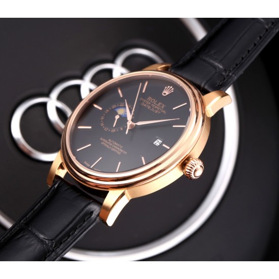 实物拍摄品牌：劳力士-ROLEX 类型：[酷]男士腕表表壳：316精钢（做工优质）表带：进口小牛皮/316精钢(两种可选)机芯：进口8217全自动机械机芯（走时稳定）玻璃：高级强化镀膜镜面尺寸：直径40mm，厚度12mm