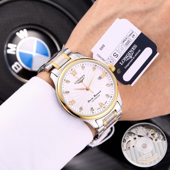 实物拍摄品牌：浪琴-LONGINES  名匠系列  销量冠军类型：[酷]男士腕表表壳：316精钢（做工优质）表带：进口小牛皮/316精钢（两种可选）机芯：进口8215全自动机械机芯（走时稳定）玻璃：高级强化镀膜镜面尺寸：直径39mm，厚度12mm