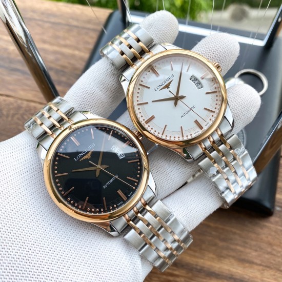 实物拍摄品牌：浪琴-LONGINES 类型：[酷]男士腕表表壳：316精钢（做工优质）表带：进口小牛皮/316精钢（两种可选）机芯：高级定制全自动机械机芯（走时稳定）玻璃：高级强化镀膜镜面尺寸：直径40mm，厚度12mm