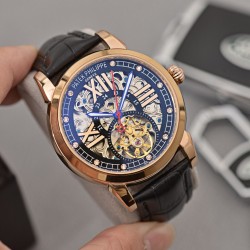 品牌：百达翡丽（大飞轮新款）类型：精品男士腕表表带：真牛皮表带机芯：顶级全自动机械机芯镜面：矿物质强化玻璃品味高雅 浩瀚大气 匠心独运 腕间瑰宝尺寸：直径43m厚12mm热卖上市！欢迎转载！