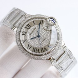 V7版复刻最高版！奢华 卡地亚 CARTIER B33 蓝气球 42mm 满钻系列 采用高端进口奥地利钻石5000+颗镶满表壳及表带 （镶嵌工艺5年内掉钻免费补新钻） 原版鱼眼真宝蓝石镜面（10年内非人为有磨损痕迹的！免费换新玻璃）TOP海鸥2836全自动机械机芯！高档烤蓝指针 高端精钢带 不掉螺丝 ！纳米真空电镀细节更到位！ 走时精准 质量可靠 ！五星推荐 匠心之作 值得你拥有！