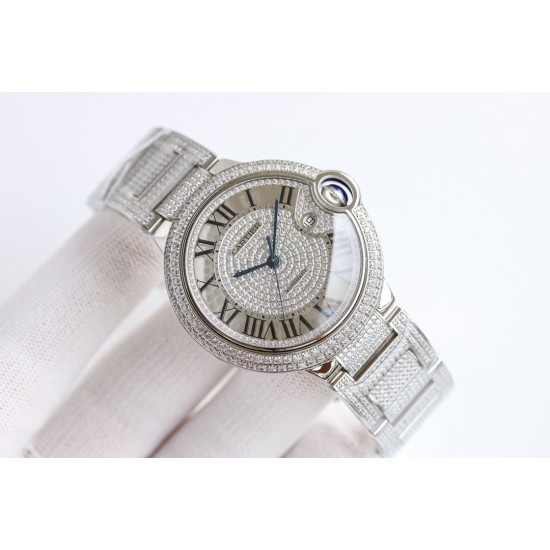 V7版复刻最高版！奢华 卡地亚 CARTIER B33 蓝气球 42mm 满钻系列 采用高端进口奥地利钻石5000+颗镶满表壳及表带 （镶嵌工艺5年内掉钻免费补新钻） 原版鱼眼真宝蓝石镜面（10年内非人为有磨损痕迹的！免费换新玻璃）TOP海鸥2836全自动机械机芯！高档烤蓝指针 高端精钢带 不掉螺丝 ！纳米真空电镀细节更到位！ 走时精准 质量可靠 ！五星推荐 匠心之作 值得你拥有！