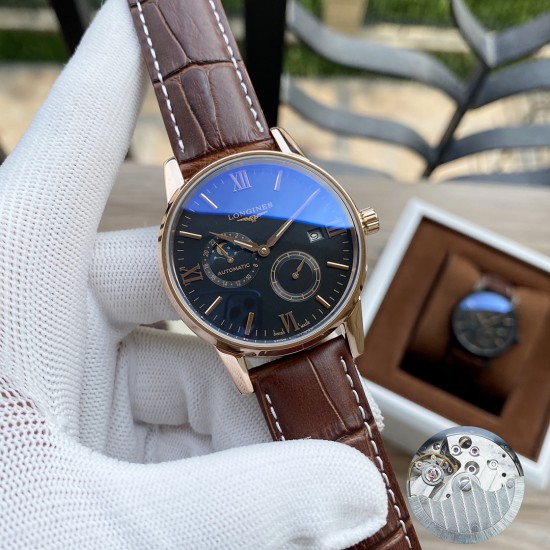 浪琴 Longines 精品男士腕表,四针分离搭载月相设计,技艺精湛,独具匠心,尊贵大气,绅士风范。采用全自动机械机芯,顶级316精钢表壳,进口小牛皮表带,矿物质超强镜面,尺寸42-13 浪琴 Longines 精品男士腕表,四针分离搭载月相设计,技艺精湛,独具匠心,尊贵大气,绅士风范。采用全自动机械机芯,顶级316精钢表壳,进口小牛皮表带,矿物质超强镜面,尺寸42-13