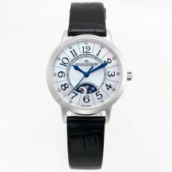 TW出品：积家约会系列自动机械图为女表 【尺寸】尺寸34mm 厚度10mm【机芯】搭载进口9015机改原装cal.898A自动上链机芯（不是加夹板）【表带】搭配进口意大利牛皮表带 【显示指针】顶级烧钢兰指针 具昼夜显示功能