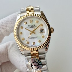 【APEX新品发布】劳力士ROLEX DATEJUST间黄金日志型腕表，包金系列，而且是具有真正K金制作工艺，永久不脱色与掉落特征，而且做工精细，最重要的是区别于以往表带侧面没有包金而呈钢色的现象，现以能呈现出“四面一体”都是真K金的实感！男女都适合的尺寸，并行代购版DATEJUST，完美修正十年间所有副本的不足和缺陷，36mm男女都适合的表径尺寸，搭载ETA2836机并搭配正品代购包装物料，重新定义最高品质的DATEJUST副本，真正的A级副本劳力士DATEJUST。