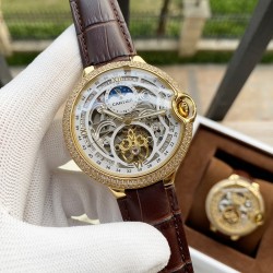 卡地亚 Cartier 精品男士腕表，劲爆镂空设计，技艺精湛，独具匠心，尊贵大气，绅士风范。采用全自动机械机芯，顶级316精钢表壳，进口小牛皮表带，矿物质超强镜面，尺寸46-13
