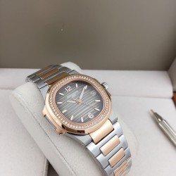 品牌：百达翡丽   鹦鹉系列机芯，瑞士石英女款．直径：32．5mm镜面：顶级蓝宝石镜面  材质：手工镶钻 字面超强夜光。精致表壳，搭配316L精钢带原庄专用扣。值得拥有。