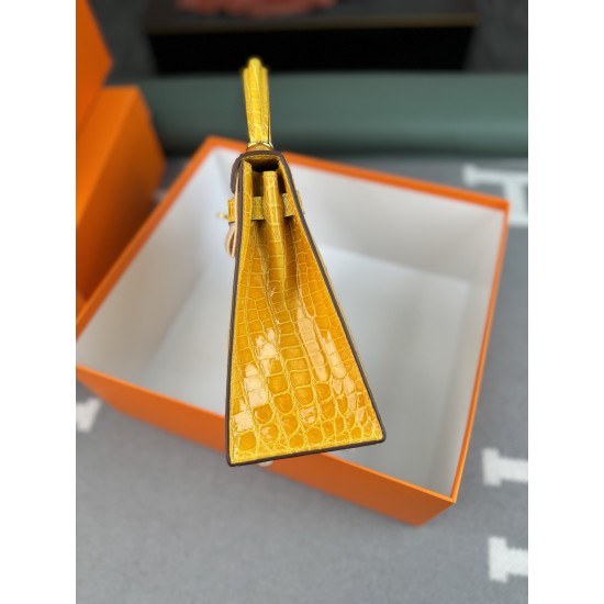 KL25 Amber Yellow Highlighting Nile Crocodile Skin Kelly 25cm KL25 Amber Yellow Highlighting Nile Crocodile Skin Kelly 25cm