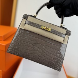 KL25 Amber Yellow Highlighting Nile Crocodile Skin Kelly 25cm