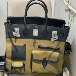 Swift Leather Army Green/Black Birkin HAC 40cm Cargo Canvas Series