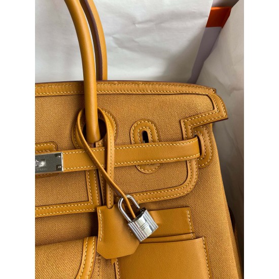 Hand sewn Birkin 35cm Cargo swift woven fabric sesame silver buckle Hand sewn Birkin 35cm Cargo swift woven fabric sesame silver buckle