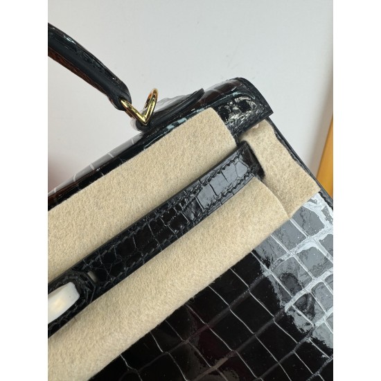 KL25 Amber Yellow Highlighting Nile Crocodile Skin Kelly 25cm