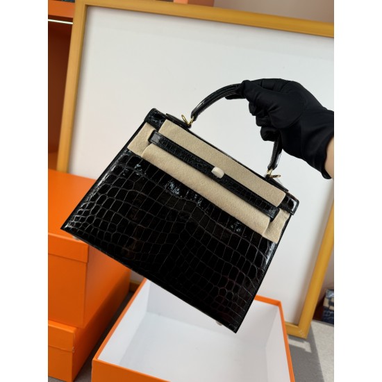 KL25 Amber Yellow Highlighting Nile Crocodile Skin Kelly 25cm