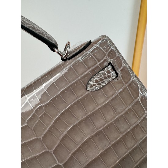 KL25 Amber Yellow Highlighting Nile Crocodile Skin Kelly 25cm
