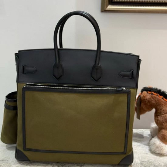 Swift Leather Army Green/Black Birkin HAC 40cm Cargo Canvas Series Swift Leather Army Green/Black Birkin HAC 40cm Cargo Canvas Series