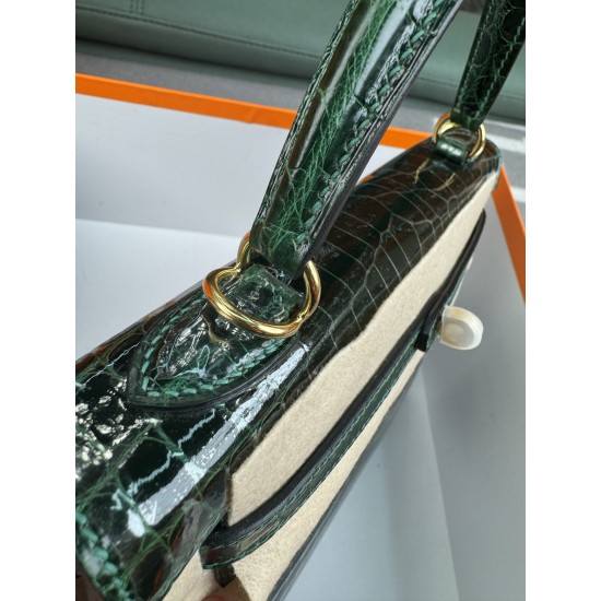 KL25 Amber Yellow Highlighting Nile Crocodile Skin Kelly 25cm
