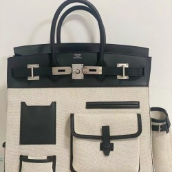 Swift Leather Black Birkin HAC 40cm Cargo Canvas Series