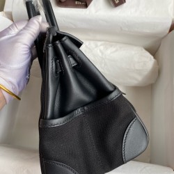 Hand sewn Birkin 25cm Cargo swift woven fabric with black silver buckle