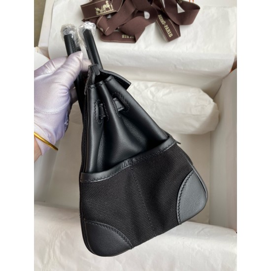 Hand sewn Birkin 25cm Cargo swift woven fabric with black silver buckle Hand sewn Birkin 25cm Cargo swift woven fabric with black silver buckle