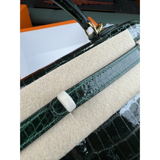 KL25 Amber Yellow Highlighting Nile Crocodile Skin Kelly 25cm