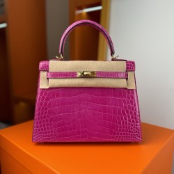 KL25 Amber Yellow Highlighting Nile Crocodile Skin Kelly 25cm