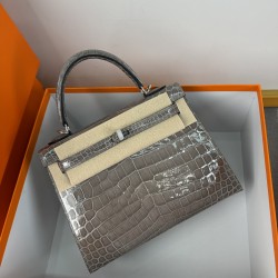 KL25 Amber Yellow Highlighting Nile Crocodile Skin Kelly 25cm