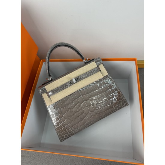 KL25 Amber Yellow Highlighting Nile Crocodile Skin Kelly 25cm