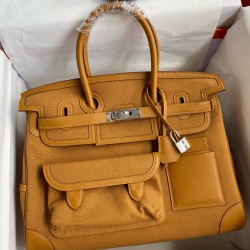 Hand sewn Birkin 35cm Cargo swift woven fabric sesame silver buckle