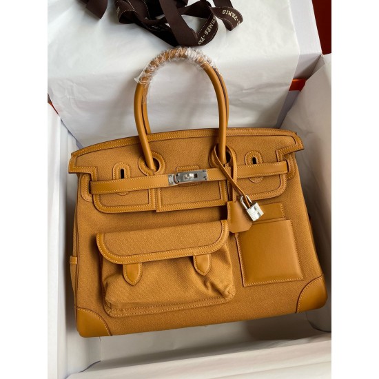 Hand sewn Birkin 35cm Cargo swift woven fabric sesame silver buckle Hand sewn Birkin 35cm Cargo swift woven fabric sesame silver buckle