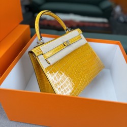 KL25 Amber Yellow Highlighting Nile Crocodile Skin Kelly 25cm