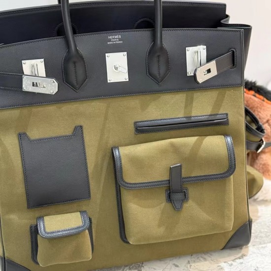 Swift Leather Army Green/Black Birkin HAC 40cm Cargo Canvas Series Swift Leather Army Green/Black Birkin HAC 40cm Cargo Canvas Series