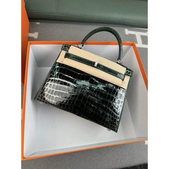 KL25 Amber Yellow Highlighting Nile Crocodile Skin Kelly 25cm