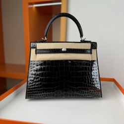 KL25 Amber Yellow Highlighting Nile Crocodile Skin Kelly 25cm