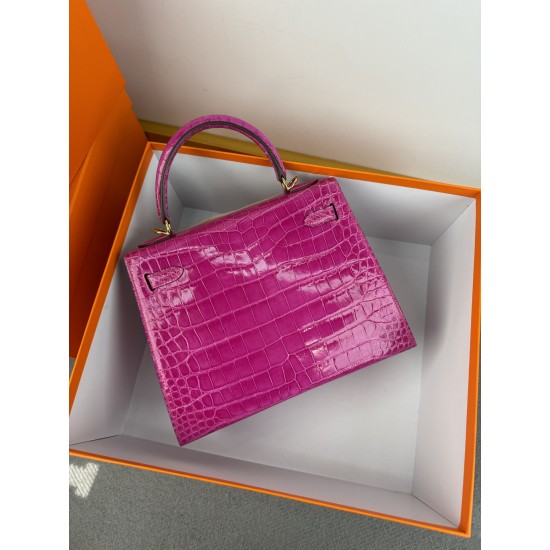 KL25 Amber Yellow Highlighting Nile Crocodile Skin Kelly 25cm