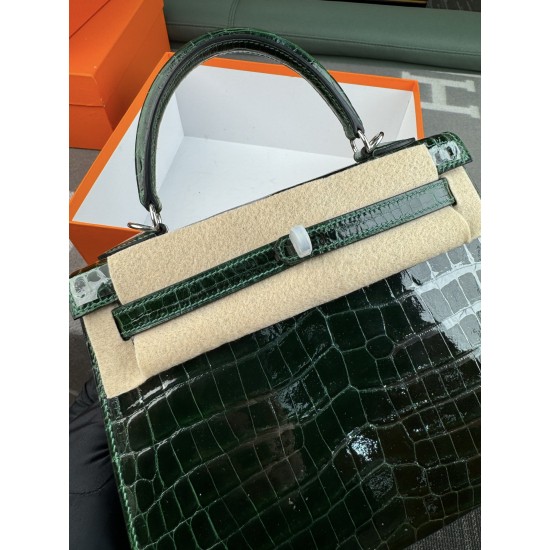 KL25 Amber Yellow Highlighting Nile Crocodile Skin Kelly 25cm