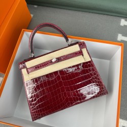 KL25 Amber Yellow Highlighting Nile Crocodile Skin Kelly 25cm