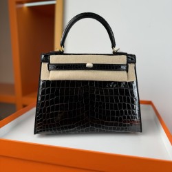 KL25 Amber Yellow Highlighting Nile Crocodile Skin Kelly 25cm