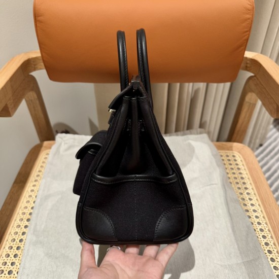 Birkin 25Cargo cloth bag canvas splicing swift