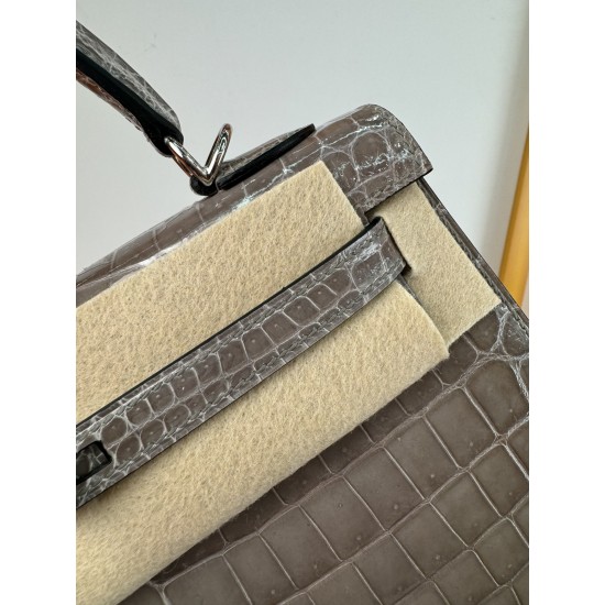 KL25 Amber Yellow Highlighting Nile Crocodile Skin Kelly 25cm