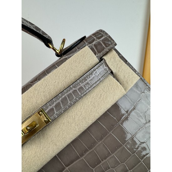 KL25 Amber Yellow Highlighting Nile Crocodile Skin Kelly 25cm