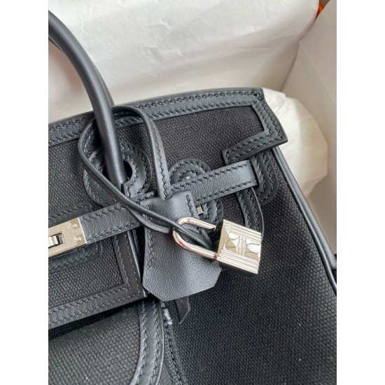 Hand sewn Birkin 25cm Cargo swift woven fabric with black silver buckle Hand sewn Birkin 25cm Cargo swift woven fabric with black silver buckle
