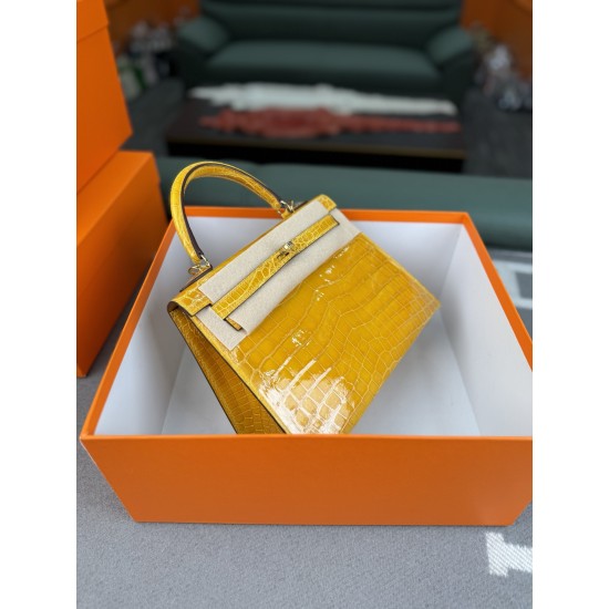 KL25 Amber Yellow Highlighting Nile Crocodile Skin Kelly 25cm KL25 Amber Yellow Highlighting Nile Crocodile Skin Kelly 25cm