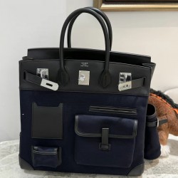 Swift Treasure Blue/Black Birkin HAC 40cm Cargo Canvas Series