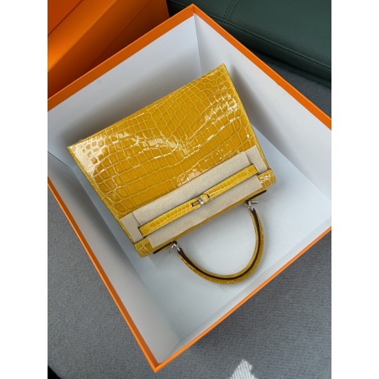 KL25 Amber Yellow Highlighting Nile Crocodile Skin Kelly 25cm