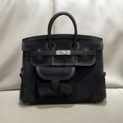 Birkin 25cm cargo canvas bag newly released this year with canvas splicing swift leather/silver buckle