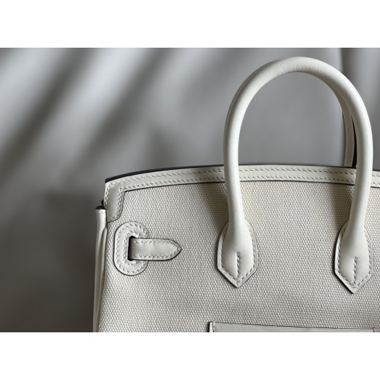 Cream white birkin 25cm cargo, this year's new canvas patchwork swift leather/silver buckle