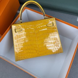 KL25 Amber Yellow Highlighting Nile Crocodile Skin Kelly 25cm
