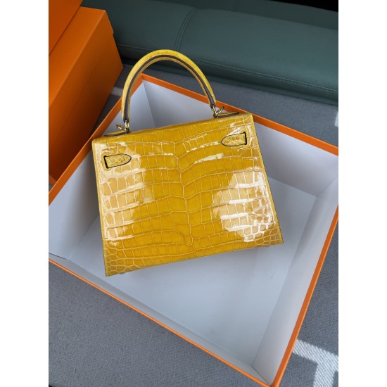 KL25 Amber Yellow Highlighting Nile Crocodile Skin Kelly 25cm KL25 Amber Yellow Highlighting Nile Crocodile Skin Kelly 25cm