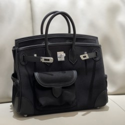 Birkin 25cm cargo canvas bag newly released this year with canvas splicing swift leather/silver buckle